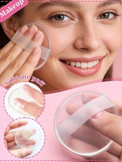 圆形丝带硅胶化妆海绵 - 不吸粉扑，水晶气垫透明粉底粉扑，适用于粉底液/气垫/BB霜/妆前乳、啫喱气垫，柔软硅胶材质，干湿两用，不吸粉且易于清洗，必备化妆工具，大包装经济实惠，化妆配件，适合冬季、春季、Y2K风格、时尚妆容、女士化妆、派对妆容、女孩角色扮演，增添魅力，营造氛围