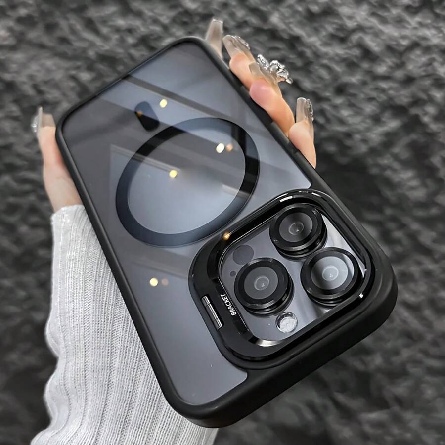 High-Tech Magnetic Phone Case Designed to Prevent Drops, for  Models 16, 15, 14, 13, 12, And 11 Pro Max Plus, Featuring a Bracket And Glass Lens Protection - Schwarz - Übersicht 1