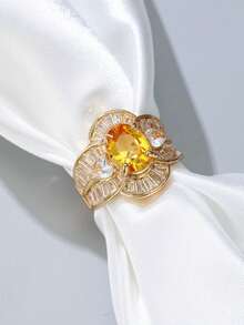 1PC Fashion Luxury Oval Floral-Shaped Zirconia Ring, Elegant Wedding Jewelry Gift, Women's Party Ring - Ring - View 12