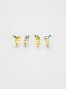 IN Z 1pc 925 Sterling Silver Cute Fruit Zirconia Inlaid Lemon Flat Back Labret Stud | Tiny Stud Earrings | Stacking Earring | Cross Earring | 925 Sterling Silver Jewelry | Suitable For Women's Daily Wear | Sold As 1 Piece (Not 1 Pair) - Lemon - View 4