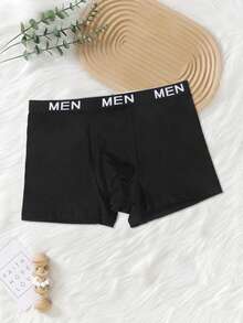 2 piezas Calzoncillos minimalistas de uso diario para hombres, ropa interior con estampado de letras sexy en la nalga y cintura elástica - Negro - Ver 2