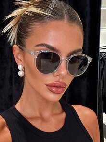 1 Pair Unisex Round Gray Minimalist Sunglasses, Suitable For Basic Styles, Tropical Beach Vacation, Shopping Travel, Driving Camping, Fishing And Other Occasions - 黑與白 - 查看 5