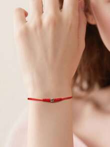 S925 Silver Rhombus Bead Bracelet, Red Braided Auspicious Charm Bracelet For New Year - Red - View 3