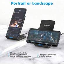 20W Fast Wireless Charging Station Compatible With IPhone 17/16/15/14/13/12/11/XR/XS/8 & Phone Wireless Charger Stand Holder Compatible With Samsung Galaxy S26/S25/S24/S23/S22/S21/S20/S10/S9/Note 20 Ultra/10/9 - Black - View 4