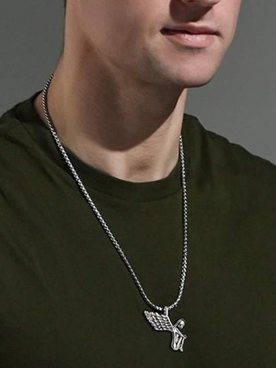 1件守护天使翅膀吊坠项链 - 銀色 - 查看 1