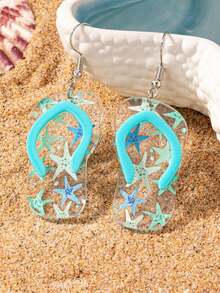 1 Pair Acrylic Summer Beach Starfish Pendant Earrings (For Women) - Blue - View 2