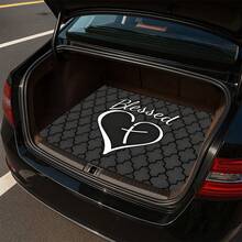 1PC, Non-Slip Stylish Car Trunk Mat,  Heart Cross Blessing Pattern Design - Durable Polyester Material, Keeps The Trunk Dry And Tidy, Adds A Sense Of Warm Faith And Positive Energy To Your Car, Car Trunk Protective Mat, Perfect For Storage And Decoration - 均碼 - 查看 2