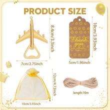 10/30 pièces Set d'ouvre-bouteilles avion avec sacs transparents jaunes et cartes de remerciement, cadeaux de mariage, cadeaux de baby shower, cadeaux de retour, cadeaux de fête à thème voyage, que l'aventure commence - avion - Voir 4