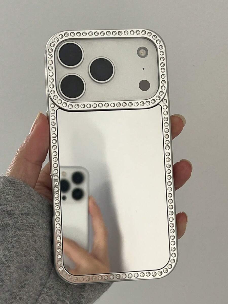 1 chiếc ốp lưng điện thoại sang trọng đính đá lấp lánh, tráng gương, tương thích với iPhone 17 16 15 14 Pro Max, khung mềm mạ điện. - Bạc - Xem 1