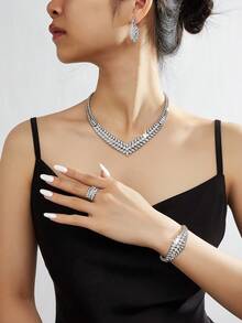 5pcs/Set Necklace Earring Ring Bracelet Jewelry Set For Women Wedding Party Zirconia CZ Saudi Arabia Dubai Bridal Jewelry - B0463-r4S - View 3