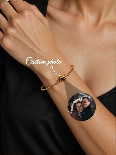 Custom Photo Projection Beaded Chain Bracelet | Adjustable Slider & Multi-Tone (Gold/Silver/Rose Gold) Options | Fashionable, Simple, Casual, Custom, Personalized & Unique Jewelry | Ideal Gift For Mom, Couples, Family & Friends | Perfect For Valentine's Day, Birthday & Anniversary