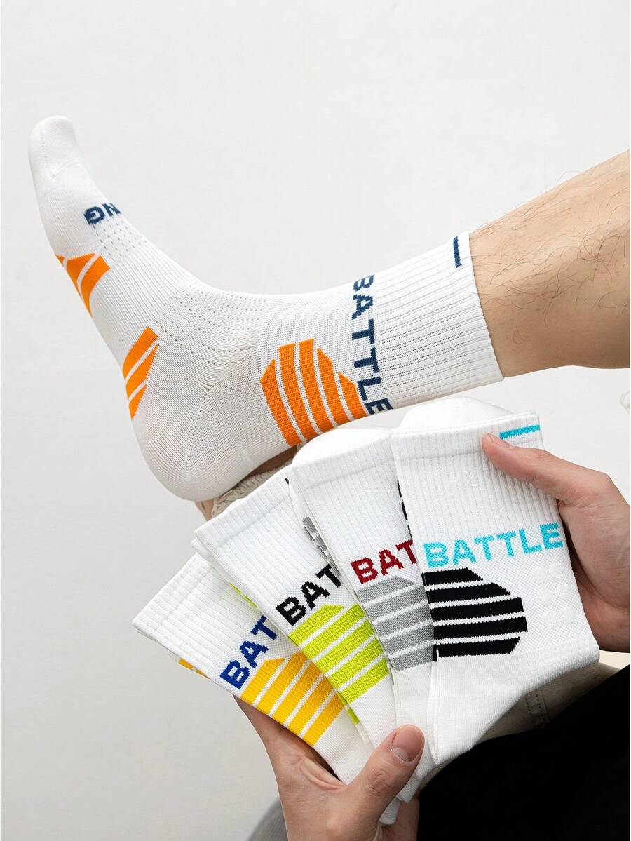 1/2/3/4/5/6 Pairs Men's Sports Crew Socks, Breathable Moisture-Wicking Athletic Socks - Multicolor - View 1