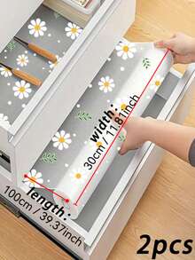 1/2 Roll Daisy Pattern Kitchen Cabinet Shelf Liner, Non-Adhesive Drawer Mat, Non-Slip Refrigerator Pad, Waterproof EVA Fridge Liner, Cabinet Mat, Easy Placemat - Multicolor - View 14