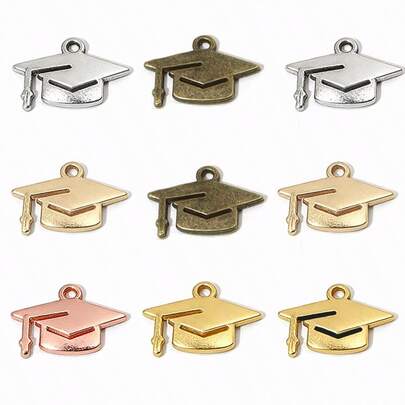 10 قطع سبيكة قلادة على شكل قبعة التخرج/قبعة الدكتوراه، مناسبة لصنع قلادة وسوار وسلسلة مفاتيح، إكسسوارات مجوهرات لموسم التخرج
