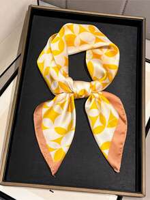 1pc 65*65cm Square Scarf, Women's Satin Silk Imitation Geometric Circle Print, Versatile Neckerchief Headband Shawl - Multicolor - View 7