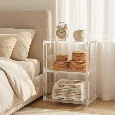 1pc Premium Clear Acrylic Side Table, 2-Tier Small End Table For Sofa & Bedside, Aesthetic Minimalist Modern Living Room Furniture
