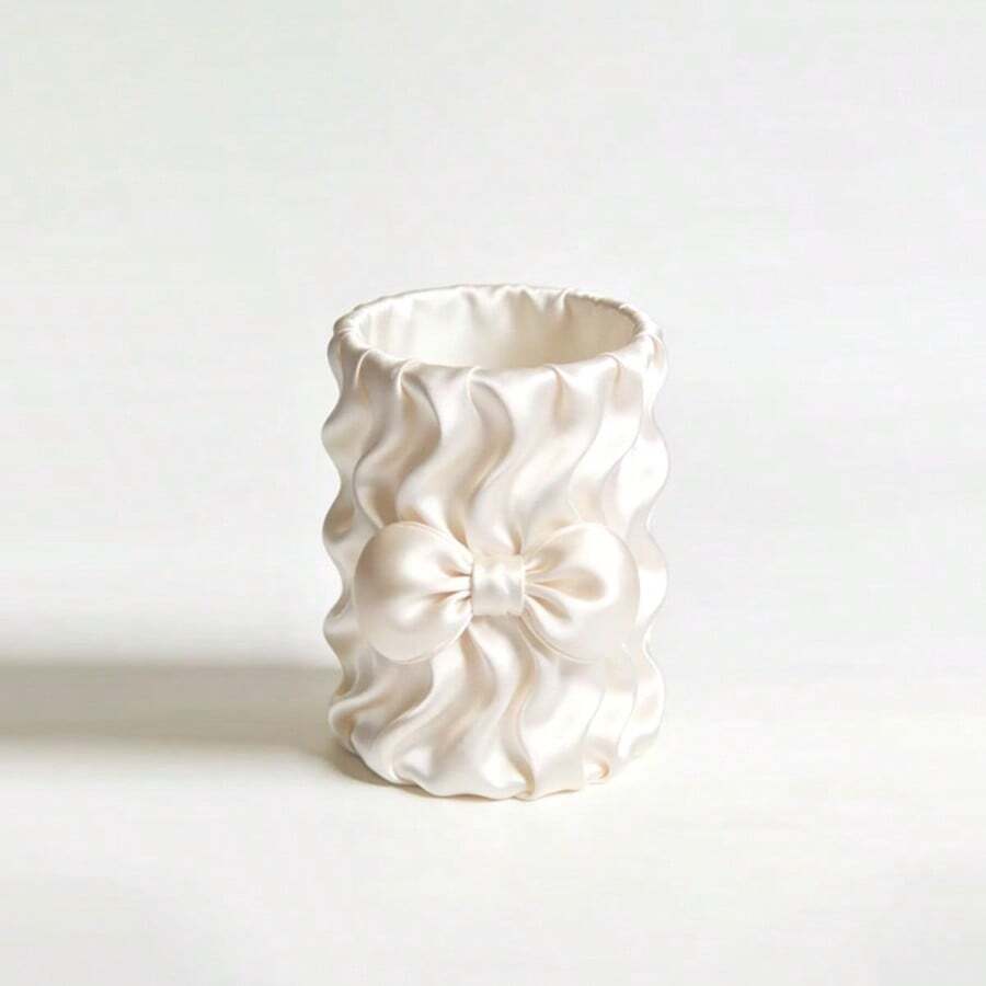 Multi-Functional Makeup Brush Holder, Minimalist White Silk Desktop Organizer, Space-Saving And Neat Appearance - View 1