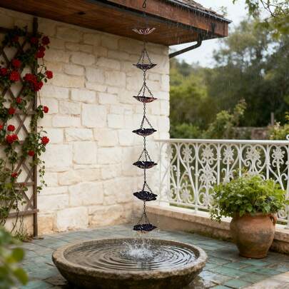 1pc Flower Shaped Rain Chain, Minimalist Retro Iron Art Eaves Drainage Chain, Comfortable Dripping Sound, Suitable For All Seasons