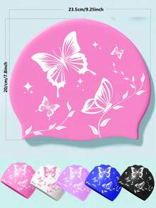 成人硅胶泳帽，优雅蝴蝶图案，防水防滑，舒适弹力，适合短发和长发 - 彩色 - 查看 6