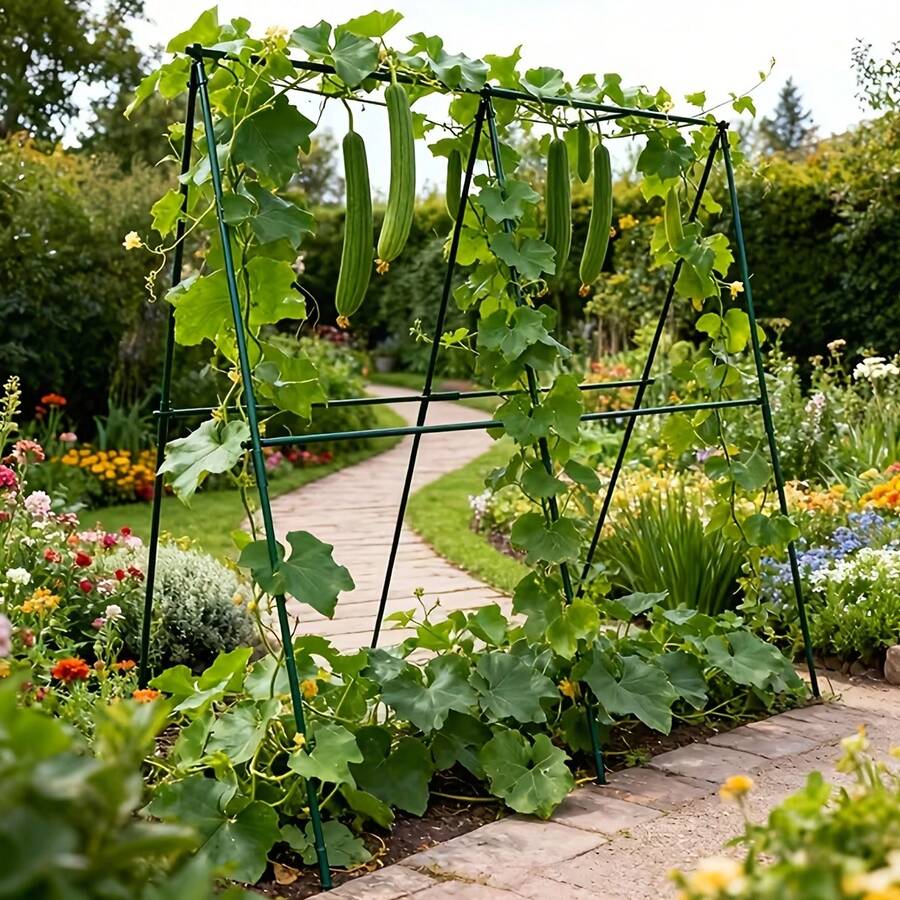 27pcs Multi-Function Metal Core Garden Support Stake Set, Includes Support Rods, A-Shaped Connectors, Connecting Tubes And Plastic-Coated Clips, Rust-Resistant Easy Installation, Suitable For Cucumber, Tomato, Beans And Other Climbing Vegetables