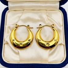 Gold Thick Hoop Earrings, Delicate Minimalist Open Circle Earrings, Pentagram Clip-On Earrings, Luxury Women Earrings - Gold - View 3