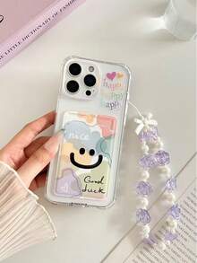 Smiling Face Painted Transparent Square Card Holder Multifunctional Card Wallet With Wrist Strap Thick Shockproof Phone Protective Case Compatible With IPhone/ Galaxy/,International Version, Not The Domestic Version - Multicolor - View 8
