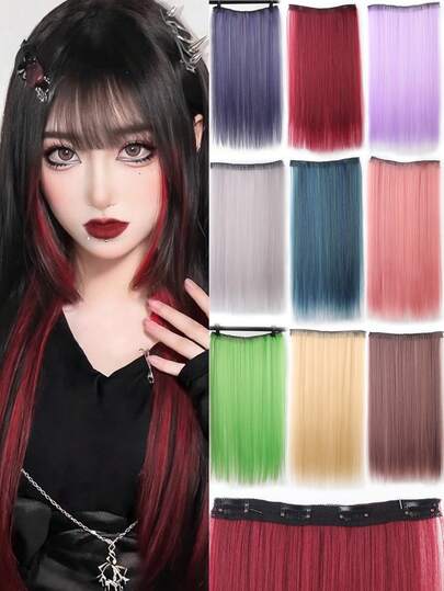 4 kẹp tóc nối dài thẳng bằng sợi tổng hợp, tóc giả kẹp nhuộm màu, tóc nối kiểu tai, tóc giả che tai.