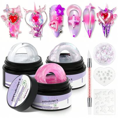  SAVILAND Solid Builder Nail Gel 3 Colors Non-Sticky 3D Nail Sculpting Gel For Nail Art Strong Molding Carving Hard Builder Extension Glue With 3D Silicone Mold Nail Art Tool Home DIY