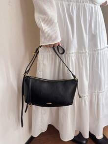 女士时尚复古油蜡皮革法棍单肩包 - 黑色 - 查看 12