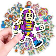 50 PCS Cartoon Retro Robot Stickers, Vibrant Colorful Vinyl Decals For Water Bottles, Laptops, Skateboards, Phone Cases, Journals, Notebooks, And DIY Craft Projects, Waterproof Aesthetic Stickers For Teens, Adults, Gamers, Tech Enthusiasts, And Creative Hobbyists, Fun Nostalgic Robot Themed Decor For Personalizing Daily Items - Multicolor - View 7