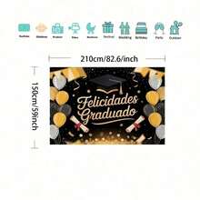 2D Flat, 1 Piece Spanish/English Graduation With Golden Hat And Diploma  Spanish Congratulation Message 'Feliz Graduado'  Gold And Black Party Decoration, Suitable Indoor/Outdoor Graduation Parties, Photo Booth Background, Diploma Scroll Cutout (2D Flat) - 多色 - 查看 3