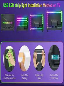 1 Set LED Light Strip, USB Powered, App Control, Music Sync Color Changing, Dimmable, Multiple Modes, Self-Adhesive, Available In Various Sizes, Suitable For TV/Computer Backlighting, Holiday, Indoor Home Decor, Bedroom Ambiance - Multicolor Light - View 4