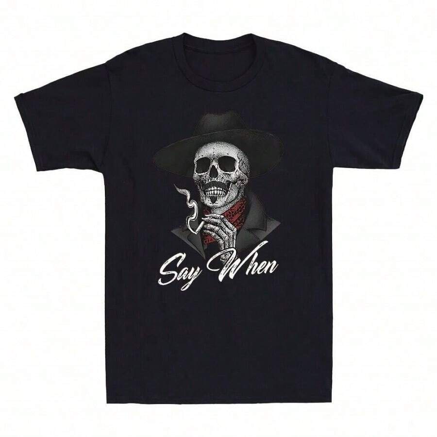 Say When Doc Holiday Skull Skeleton Waiting To Death Funny Vintage Mens T-Shirt - màu đen - Xem 1