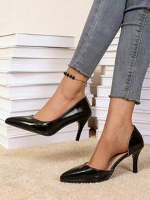 Women's Elegant Side-Cut Black High Heels, Basic Office, Commute And Outdoor Wear - Black - View 6