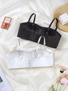 2pcs Girls Teenager Strapless Bra, Comfortable Full Coverage Underwear, Comes With 1 Pair Of Straps, Suitable For 13-16 Years Old, Seamless Invisible Breathable Bandeau For Daily Wear - Multicolor - View 3