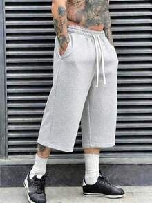 Men's Casual 3/4 Length Shorts, Suitable For Spring, Autumn And Summer, Sporty Style, Knitted Fabric Suitable For Campus, Skateboarding, Outfit - Light Grey - View 4