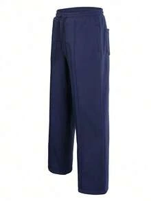 Men's Casual Solid Color Drawstring Waist Sports Wide Leg Pants, All Seasons, Fall - Màu xanh hải quân - Xem 6