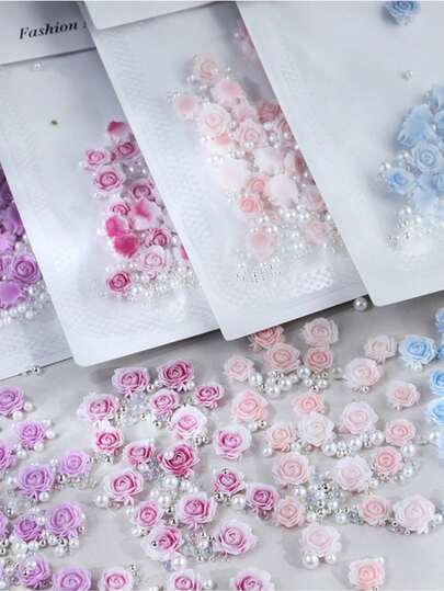 New Gradient Rose Nail Art Decorations, 3D Carved Camellia Resin Nail Accessories Nails