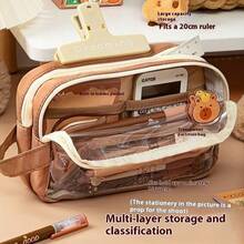 Case 33-Piece Cute Capybara Pencil Case Set - Kawaii 5-Layer Transparent Pen Bag With Compartments, Large Capacity Multi-Functional Student Stationery Set Includes Pins, Stickers & Notebook - 5-layer Multi-functional Pencil Case That Can Be Carried By Hand - View 6