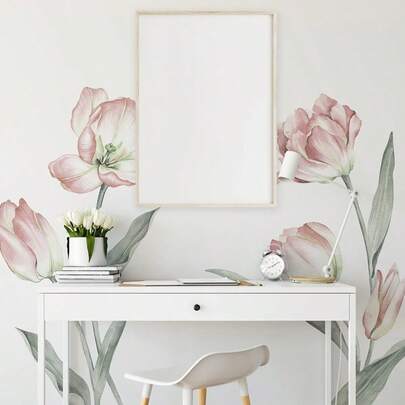 1 bộ decal dán tường hình hoa tulip, decal hoa tự dính, thích hợp để trang trí nhà cửa, phòng ngủ, tường nhà, được làm từ chất liệu PVC chống thấm nước, có thể tháo rời.