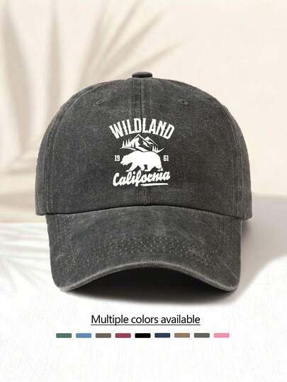 1pc Washed Baseball Cap With "WILDLAND" Letter Print Pattern, Retro American Style Minimalist Casual Versatile Fashionable, High-Quality Decorative Piece Suitable For All Seasons, Essential Fashion Item For Men And Women, Suitable For Outdoor Activities