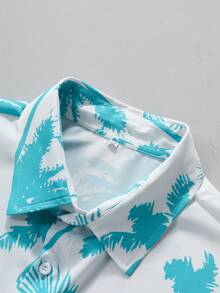 Men's Geometric Print Short Sleeve Casual Shirt, Spring/Summer - Mint Blue - View 3