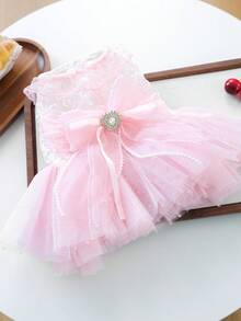 1 bộ quần áo cho thú cưng, trang phục cho chó mèo, váy cưới lãng mạn dễ thương với chân váy voan cho chó nhỏ và chó con, váy cưới màu hồng đào bồng bềnh. - Hồng - Xem 6