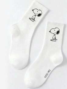 SNOOPY 1雙正版史努比圖案男士中筒運動襪，可愛卡通設計，吸汗休閒百搭圓口襪 - 彩色 - 查看 1