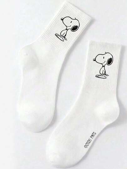  1 par de calcetines tipo tripulación con diseño auténtico de Snoopy para hombres, calcetines de hombre con diseño de dibujos animados lindos de Snoopy, calcetines de tripulación versátiles, resistentes al olor y que absorben la humedad, adecuados para estudiantes/adultos como regalo o uso diario