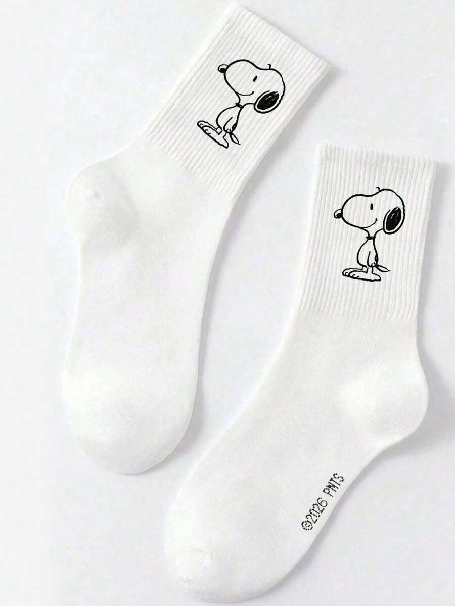 SNOOPY 1雙正版史努比圖案男士中筒運動襪,可愛卡通設計,吸汗休閒百搭圓口襪 - 彩色 - 查看 1