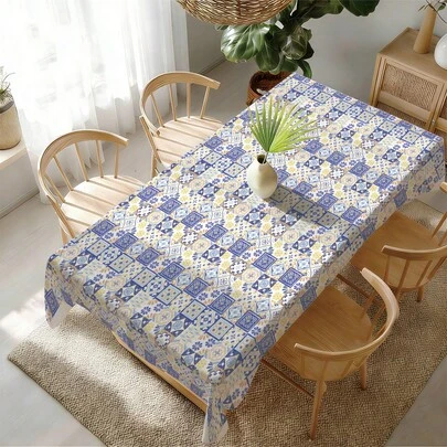 1 قطعة منشفة طاولة مطبوعة بطراز البلاط الإيطالي الأزرق والأصفر، بنمط بلاط أزرق أبيض وأصفر كلاسيكي، مقاس 140*220 سم / 140*180 سم / 140*140 سم / 90*140 سم، من قماش البوليستر مقاوم للماء وللبقع، مناسب للنزهات والتخييم والحفلات والبوفيه وديكور المنزل وتزيين الطاولة وال- DIY