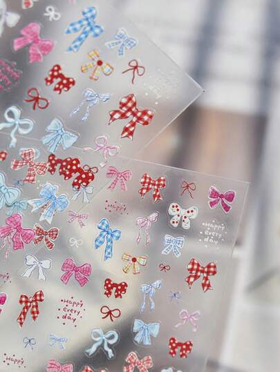 1 Piece Of Thin And Tough Nail Stickers, Small And Fresh Nail Stickers, Exquisite Colorful Bow Nail Art Accessories, Self-Adhesive Nail Stickers DIY