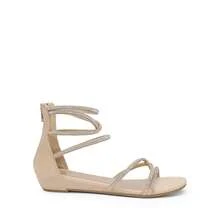 Teenagers Ankle Strap Flat Sandals Summer Dressy Strappy Gladiator Rhinestones Sandals - Màu be - Xem 4