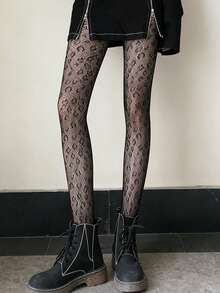 1 Pair Women's Leopard Fishnet Tights, Sexy Wild High Waist See-Through Pantyhose, Slim-Fit Sheer Stockings For Date Night And Clubwear, Wild Charm Essential - Multicolor - View 3